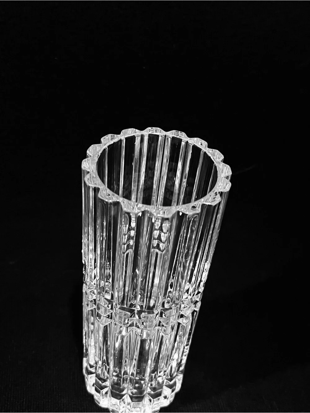 Vintage Midcentury Modern Cut Crystal Cylinder 6.75” Heavy